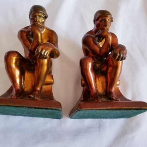 Vintage Pair of Antique 1940s Rodin's "The Thinker" Bronzed Cast Metal Bookends - Picture 7 of 7